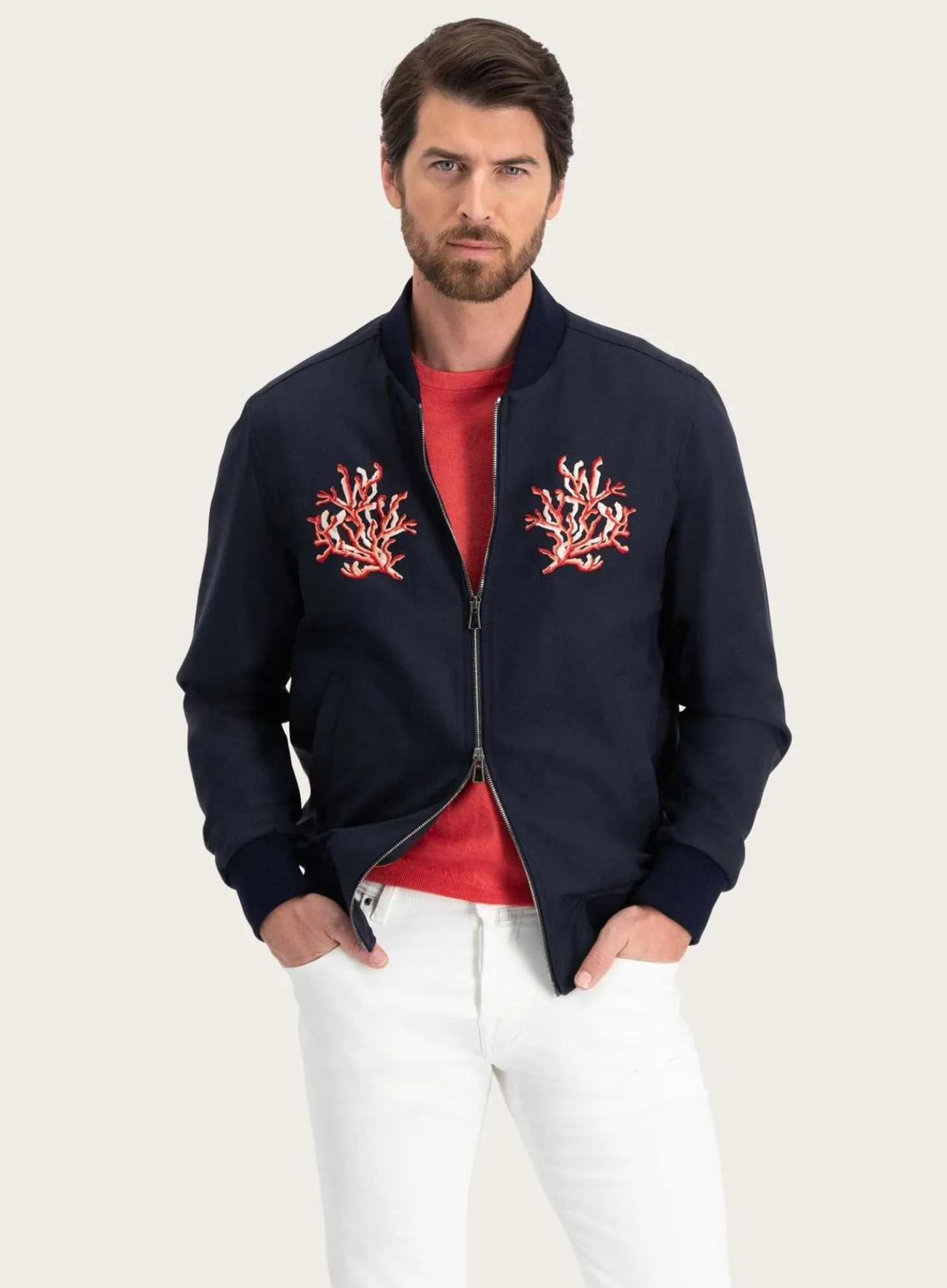 Isaia Bomberjack Met Print Van Wol, Zijde En Cashmere Blue Navy Online