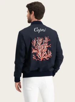 Isaia Bomberjack Met Print Van Wol, Zijde En Cashmere Blue Navy Online