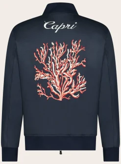 Isaia Bomberjack Met Print Van Wol, Zijde En Cashmere Blue Navy Online