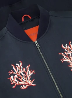 Isaia Bomberjack Met Print Van Wol, Zijde En Cashmere Blue Navy Online