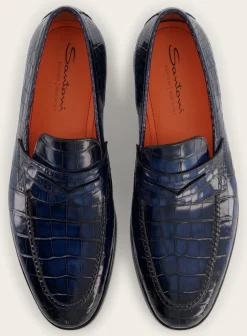 Santoni Croco Lederen Carlos Penny Loafers Hot