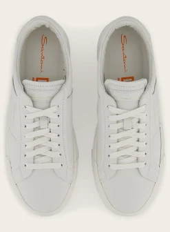 Santoni Double Buckle Sneakers Van Leer Wit Hot