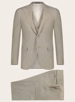 Corneliani Driedelig Pak Van Wol En Linnen Beige Cheap