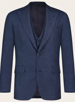 OGÉR Driedelig Pak Van Wol, Zijde En Linnen Blue Navy Cheap