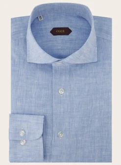 OGÉR Gemeleerd Shirt Van Linnen L.Blauw Best Sale
