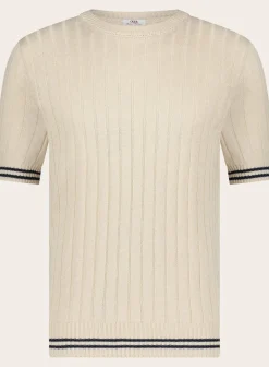 OGÉR Italian Knitwear Geribd T-Shirt Van Linnen En Katoen New