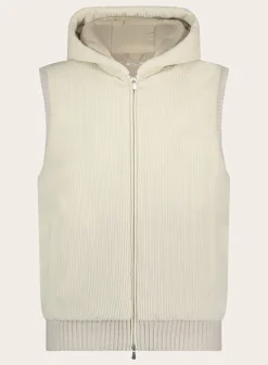OGÉR Italian Knitwear Geribde Bodywarmer Met Capuchon Room-Wit Hot