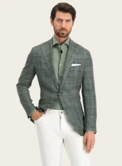 OGÉR Geruit Jasje Van Wol En Linnen Groen Hot