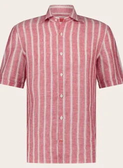 Isaia Gestreepte Polo Van Linnen Rood Clearance