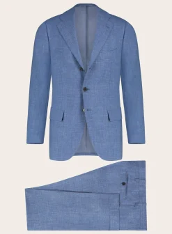 Cesare Attolini Handgemaakt Pak Van Wol En Linnen L.Blauw Flash Sale