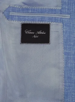 Cesare Attolini Handgemaakt Pak Van Wol En Linnen L.Blauw Flash Sale