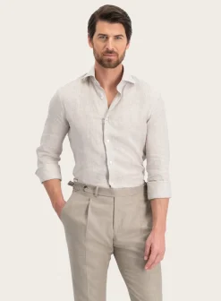 OGÉR Micro-Check Shirt Van Linnen Beige Fashion