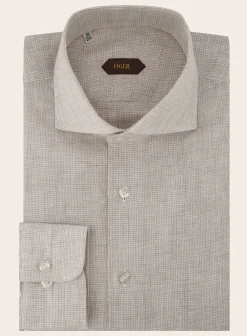 OGÉR Micro-Check Shirt Van Linnen Beige Fashion