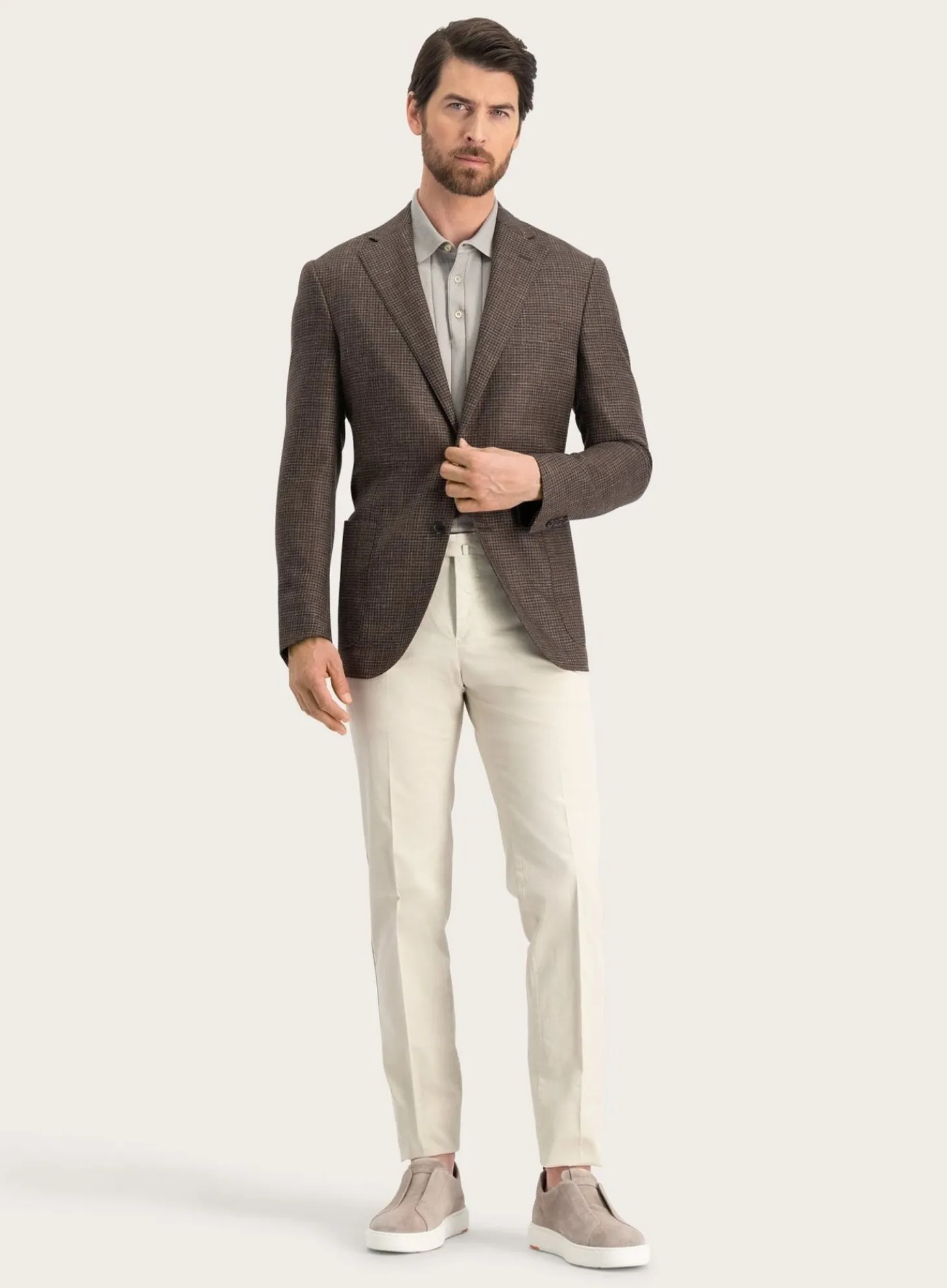 Corneliani Pied-De-Poule Jasje Van Wol En Linnen D.Bruin Clearance