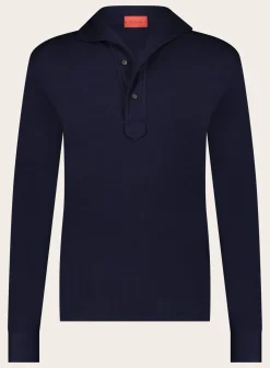 Isaia Poloshirt Met Lange Mouwen Van Wol Blue Navy Best Sale