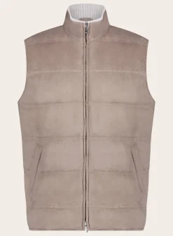 Mandelli Regular-Fit Gewatteerde Bodywarmer Van Suede Taupe New