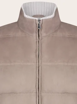 Mandelli Regular-Fit Gewatteerde Bodywarmer Van Suede Taupe New