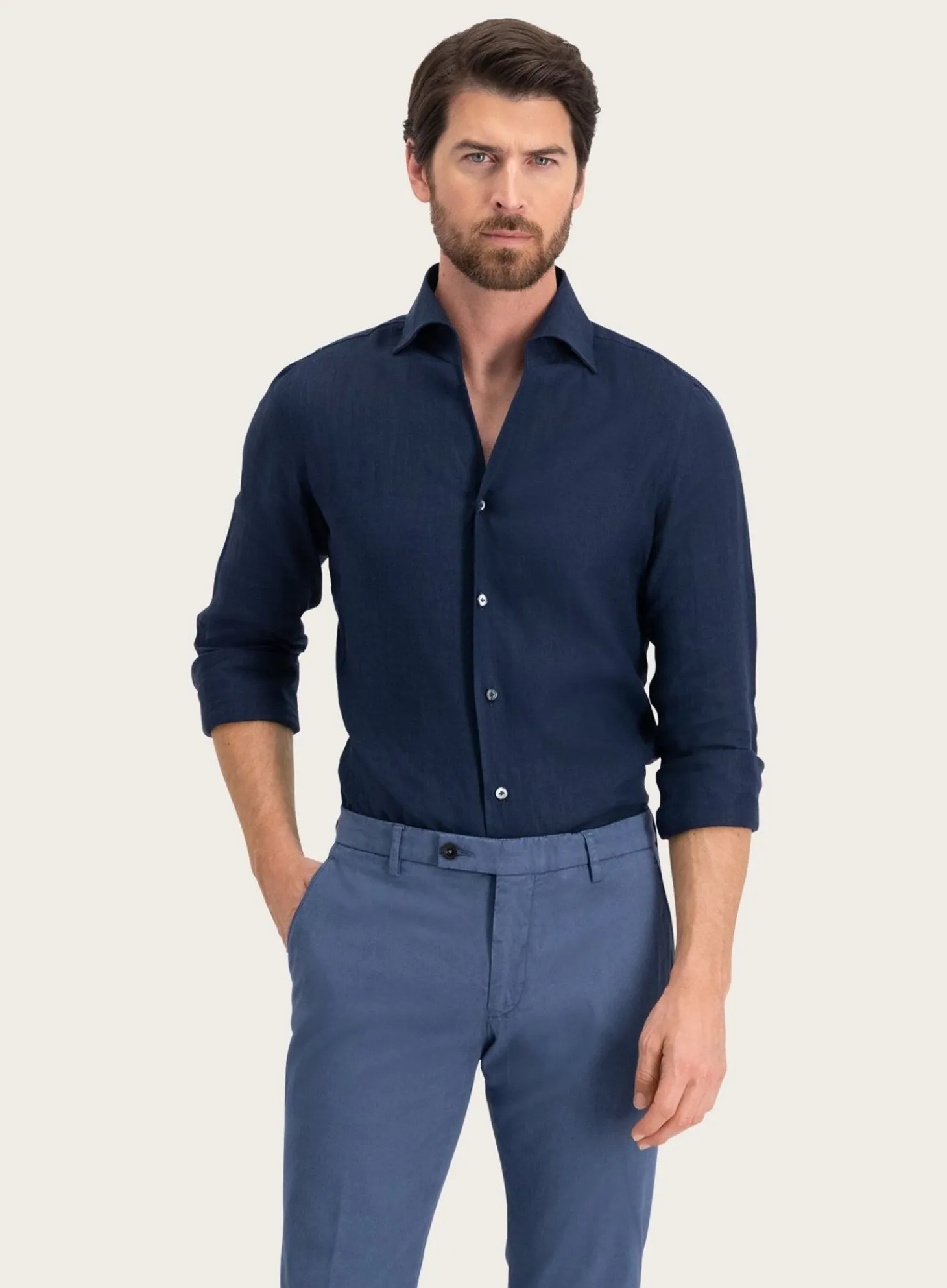Finamore Regular-Fit Shirt Van Linnen Blue Navy Cheap