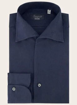 Finamore Regular-Fit Shirt Van Linnen Blue Navy Cheap