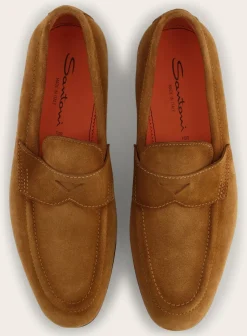 Santoni Suede Carlos Penny Loafers Cheap