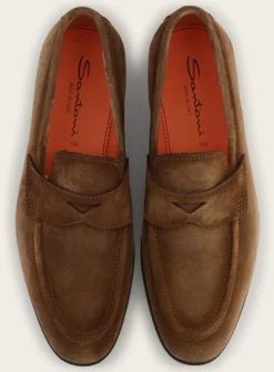 Santoni Suede Carlos Penny Loafers Cheap