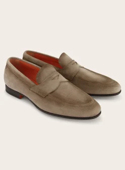 Santoni Suede Carlos Penny Loafers Cheap