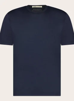 Maurizio Baldassari T-Shirt Van Zijde En Katoen Blue Navy New