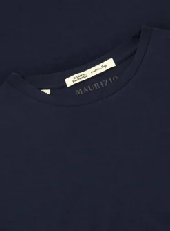 Maurizio Baldassari T-Shirt Van Zijde En Katoen Blue Navy New