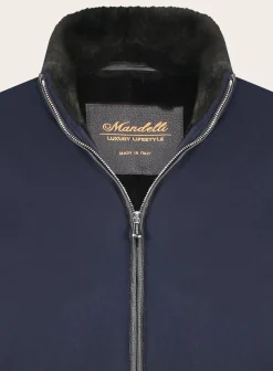 Mandelli Wollen-Cashmere Bomberjack Blue Navy Sale